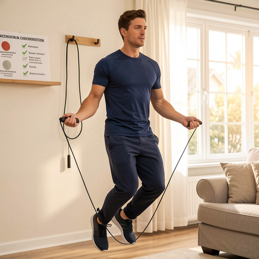 man jumping rope indoors
