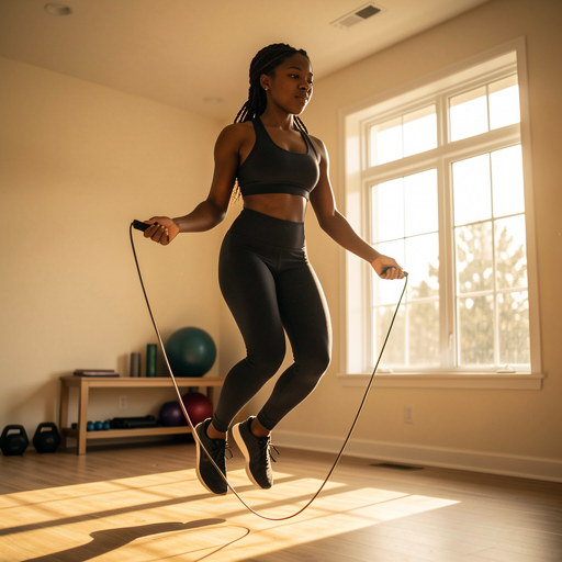 woman jumping rope home gym